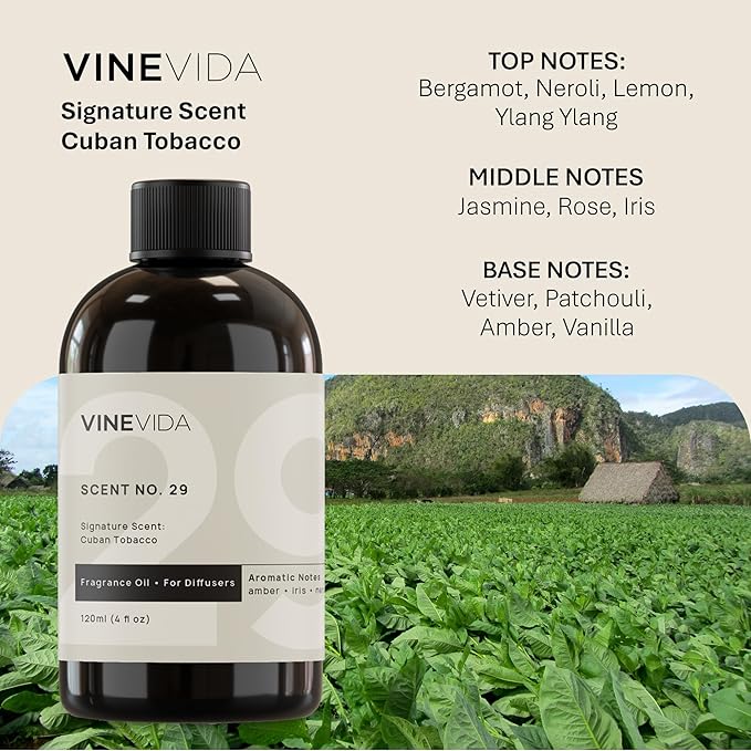 VINEVIDA [Gallon (128 Fl Oz)] Cuban Tobacco Fragrance Oil for Cold Air Diffusers, Essential Oils for Diffuser Oil Refill & Air Freshener Room Spray