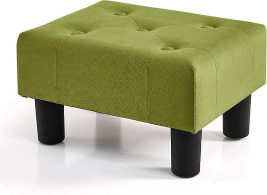 BRIAN & DANY Small Foot Stool, Velvet Foot Stools with Legs, Stable Small Footstool for Living Room, Olive Green