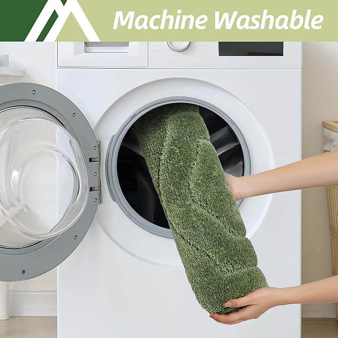 COSY HOMEER Bathroom Rugs Mat 24”x70” Absorbent Non-Slip Bath Mat, Plush Shaggy Bathroom Runner, Machine Washable Large Soft Bath Mats for Bath Floor,Tub and Shower,Green