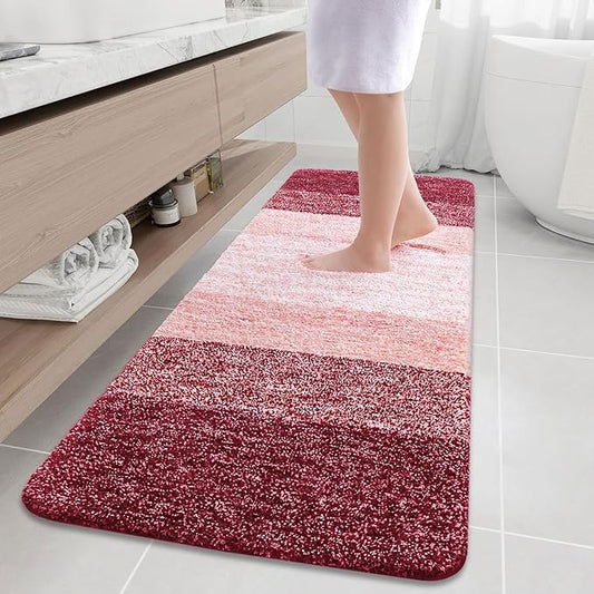 Arotive Microfiber Bathroom Rugs, Shaggy Soft and Absorbent Bath Rug, Non-Slip, Thick Plush Machine Washable Dry Bath Mats for Bathroom, Tub and Shower, 70x24, Burgundy