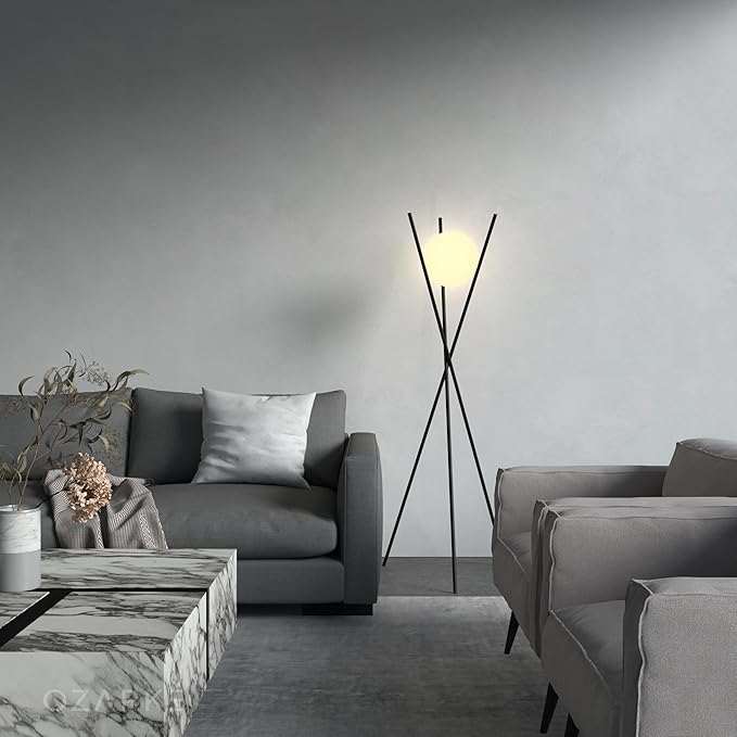 Solstice Modern Frosted Glass Globe Floor Lamp (165cm) Contemporary LED Dimmable Lighting for Bedroom, Living Room, Hotel & Home Office (Black)