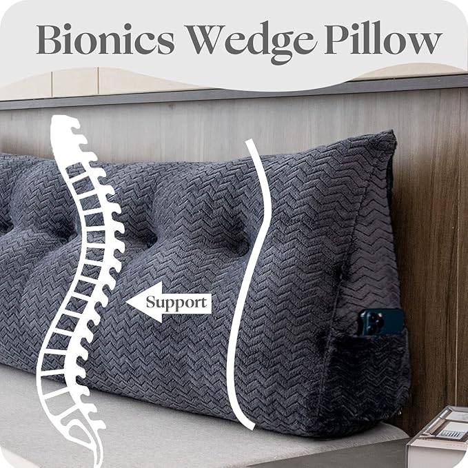 Large Bolster Triangular Headboard Wedge Backrest Positioning Support Bed Rest Reading Pillows Headboard Wedge Pillows for Day Bed Bunk Bed with Removable Cover, California King(71x8x20 Inches)