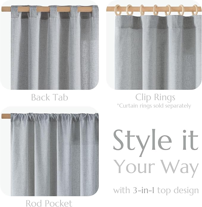 jinchan Grey Linen Blend Curtains 84 inch Length 2 Panels for Bedroom Living Room, Light Filtering 50 inch Wide Farmhouse Drapes with Rod Pocket Back Tab(50W x 84L, Grey)