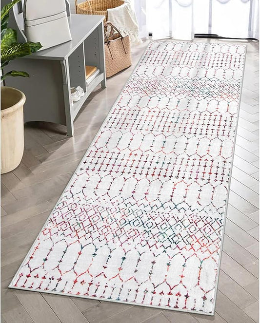 Lahome Moroccan Washable Runner Rug 2x6 - Non-Slip Anti-Fatigue Kitchen Rugs and Runners Throw Soft Long Bathroom Runner, Geometric Print Distressed Floor Runners for Entryway Laundry Room Foyer