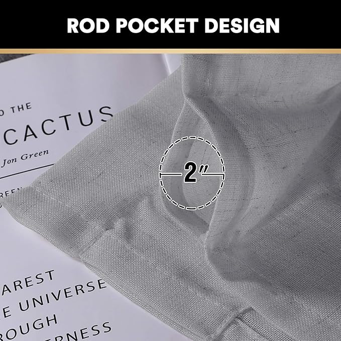 PrinceDeco Linen Burlap Curtains 108" Long for Windows, Rod Pocket Light Filtering Linen Blend Window Treatments for Bedroom/Living Room, W52 x L108, Set of 2, Dove Grey