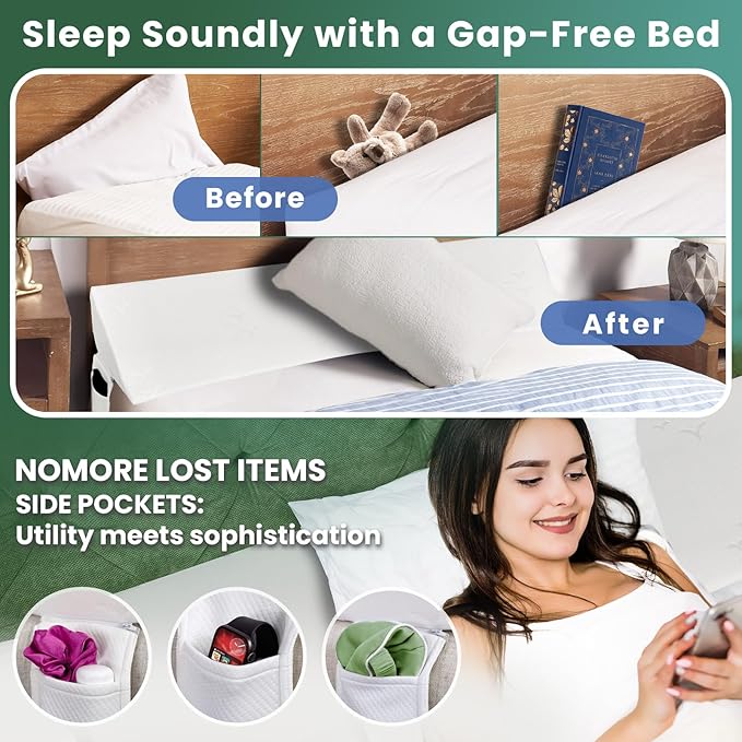 Wedge Pillow Headboard, Ultimate Comfort Bed Wedge Pillow for Headboard, Relaxation Bed Gap Filler for Queen(60"x10"x6"), Foam Pillow Wedge for Headboard Gap, Overall Bed Gap Filler.