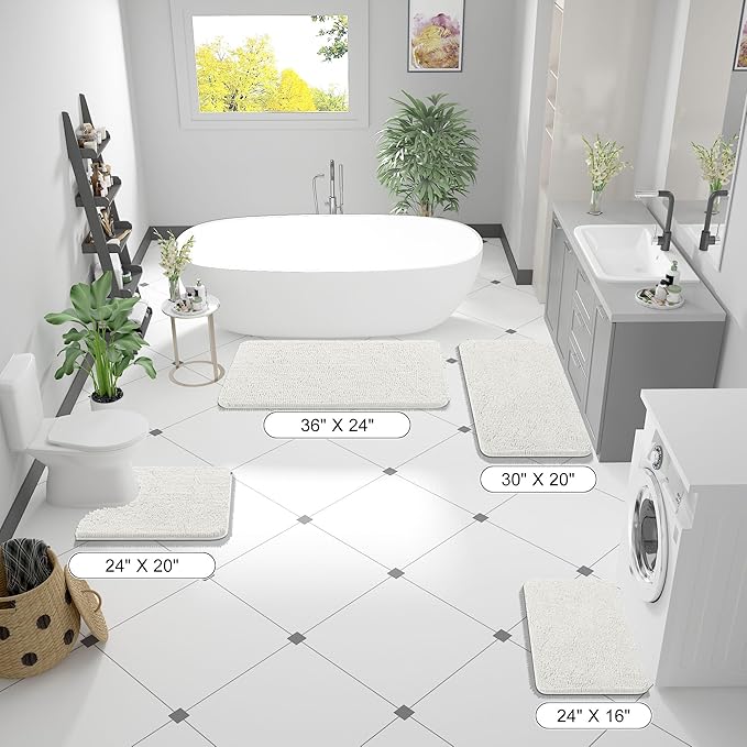 OLANLY Bathroom Rugs 59x24, Extra Soft Absorbent Chenille Bath Rugs, Rubber Backing Quick Dry, Machine Washable Bath Mats for Bathroom Floor, Tub and Shower, Home Decor Accessories, Ivory