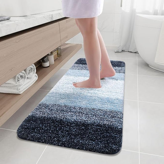 Arotive Microfiber Bathroom Rugs, Shaggy Soft and Absorbent Bath Rug, Non-Slip, Thick Plush Machine Washable Dry Bath Mats for Bathroom, Tub and Shower, 47x20, Dark Blue