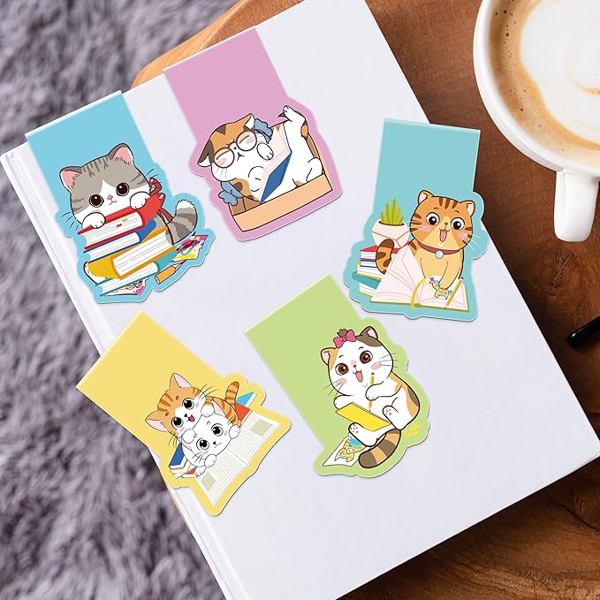 Cat Magnetic Bookmarks: 8 Pcs Cute Cartoon Cat Magnet Book Page Markers, Animal Bookmark Clips for Reading, Gifts for Kids Students Teachers Book Lovers Office School Supplies