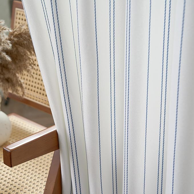 jinchan Blue and White Striped Curtains 84 Inches Long for Living Room Bedroom Blue on White Pinstripe Curtains Privacy Light Filtering Rod Pocket Modern Window Treatments Set 2 Panels