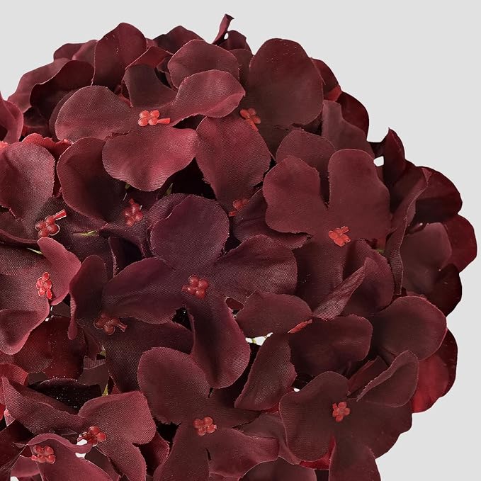 5Pcs Burgundy Silk Hydrangea Artificial Flowers, 20Inch Large Lifelike Flowers,Halloween Christmas Artificial Hydrangeas for Indoor Bouquet Table Centerpieces Floral Arrangements Home Wedding