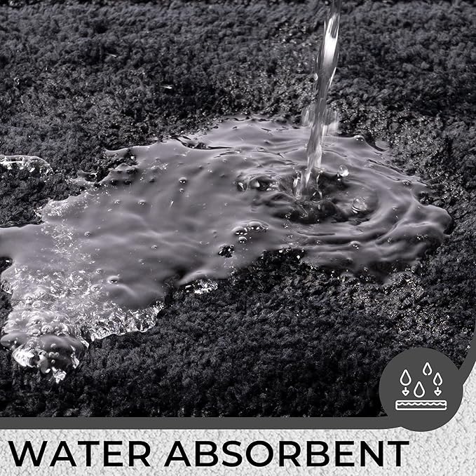 GRANNY SAYS Bathroom Toilet Rugs U Shaped, Bath Mats for Bathroom, Shower Room Rugs Non Slip Washable, Absorbent Microfiber Toilet Mat, Soft Plush Shaggy Bath Carpet, 20" x 24", Black