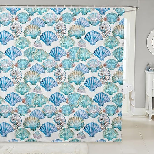 Feelyou Seashell Conch Print Shower Curtain 72"x78" Kids Marine Life Sea Bathroom Shower Curtain Set for Boys Girls Teens Ocean Marine Themed Bath Curtain Sea Coastal Nautical Bathroom Accessories