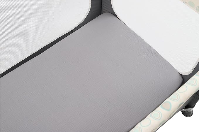 Muslin Pack n Play Sheets Soft Breathable 100% Cotton Mini Crib Fitted Sheets Portable/Convertible Playard Mattress Cover 2 Pack for Baby Boy and Girl, White and Grey