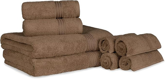 Superior Egyptian Cotton 8-Piece Towel Set, Assorted Towels for Home Bathroom, Guest Bath Decor Essentials, Includes 2 Bath, 4 Hand, 2 Face Towels/Washcloths, Quick Dry, Absorbent, Mocha