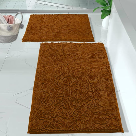 LuxUrux Bathroom Rug Set-Extra-Soft Plush Bath mat Shower Bathroom Rugs,1" Chenille Microfiber Material, Super Absorbent (30" x 20" Plus 23" x 15", Pumpkin)