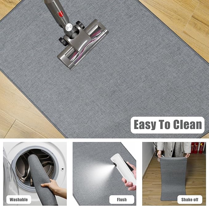 Yancorp 17"x48" Ultra Thin Long Gray Bathroom Rugs,Long Grey Bath Mat Non Slip Fit Under Door Absorbent Washable Indoor Door Mat Shower Sink