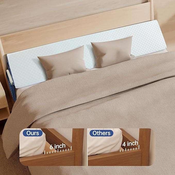 Queen Bed Wedge Pillow for Headboard 60"x 10"x 6" Plus/Mattress Gap Filler Close The Gap (0-6")/Foam Triangle Bloster Wedge Pillow headboard for Headboard Gap Between Mattress and Headboard