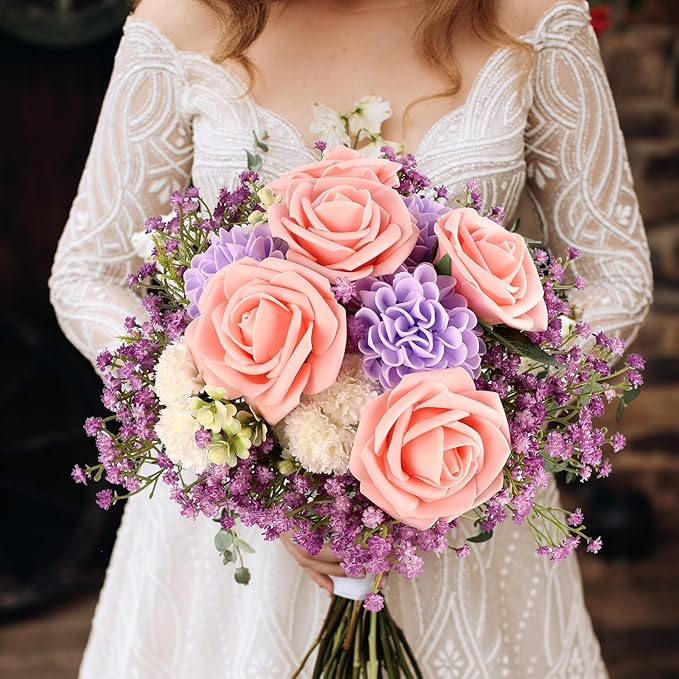 N&T NIETING Babys Breath Artificial Flowers Bulk, 10Pcs Fake Gypsophila Bouquet Flowers Real Touch Faux Babies Breath Arrangement for Wedding Floral Party Home Centerpieces Vase Decoration, Purple