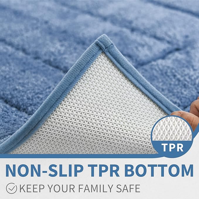 GRANNY SAYS Blue Bathroom Rugs Non Slip, 16" x 24", Bath Rugs for Bathroom, Small Bath Rug Washable，Absorbent Bath Mats for Floor, Microfiber Bath Mat for Tub, Absorbent Shower Rugs