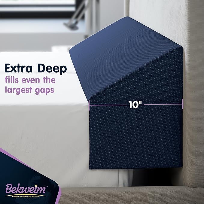 Wedge Pillow Headboard Bed Gap Filler California King - Headboard Pillow 72 X 10 X 6 - Long Pillow for Bed Wedge Gap Filler with Large Pocket for Bed Accessories - Mattress Gap Filler (Navy)