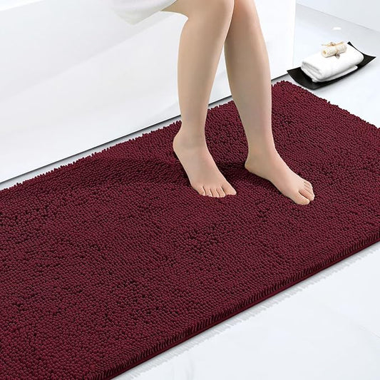 Smiry Luxury Chenille Bathroom Rugs 40x32, Extra Soft and Absorbent Shaggy Bath Mat, Machine Washable, Non-Slip Plush Carpet Runner for Tub, Shower, and Floor, Home Decor Accessories, Burgundy