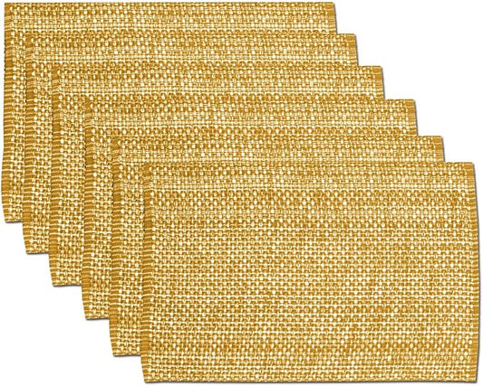 Sweet Home Collection 100% Cotton Placemats for Dining Room Rectangle Two Tone Woven Fabric 13" x 19" Soft Durable Table Mat Set, Set of 6, Orange