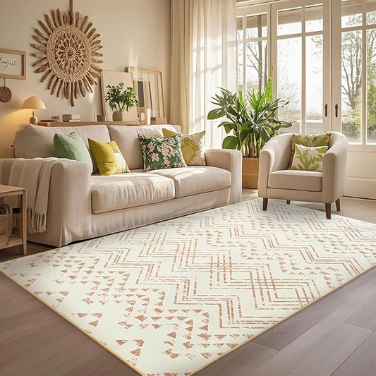 Area Rug Living Room Rugs Large Soft Boho Farmhouse Indoor Floor Rug (Beige, 6'x9')