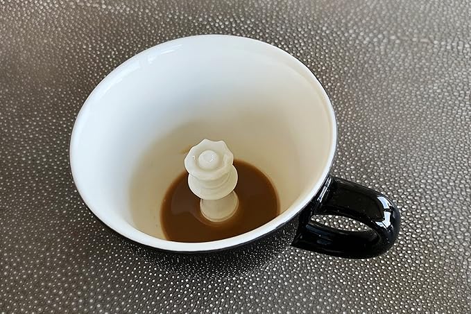 creature cups Chess Queen Ceramic Cup (11 Ounce, Black) - Hidden Chess Piece Statue Inside Mug - Queen's Gambit - Holiday and Birthday Gift for Chess, Coffee & Tea Lovers