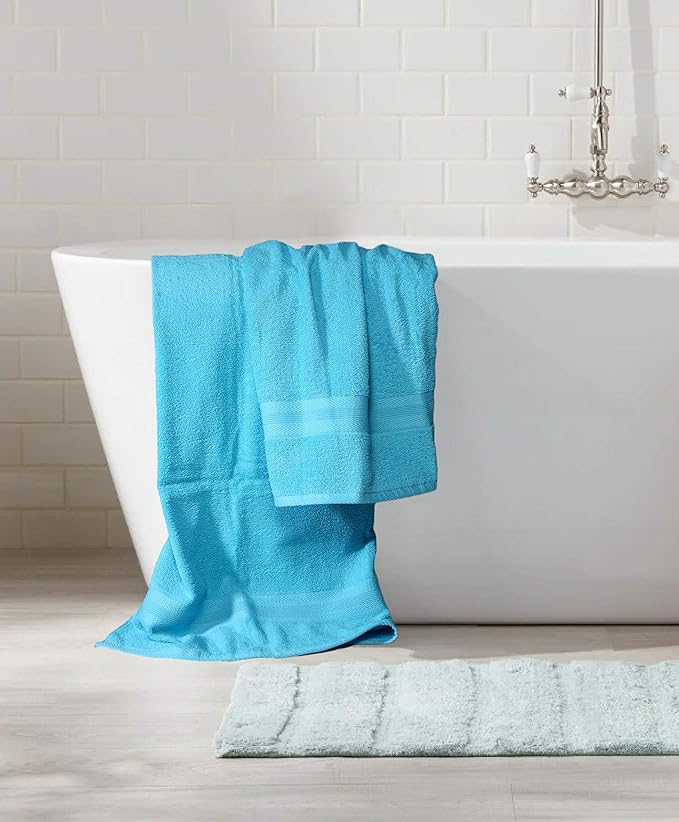BOUTIQUO 8 Piece Towel Set 100% Ring Spun Cotton, 2 Bath Towels 27x54, 2 Hand Towels 16x28 and 4 Washcloths 13x13 - Ultra Soft Highly Absorbent Machine Washable Hotel Spa Quality - Turquoise Blue
