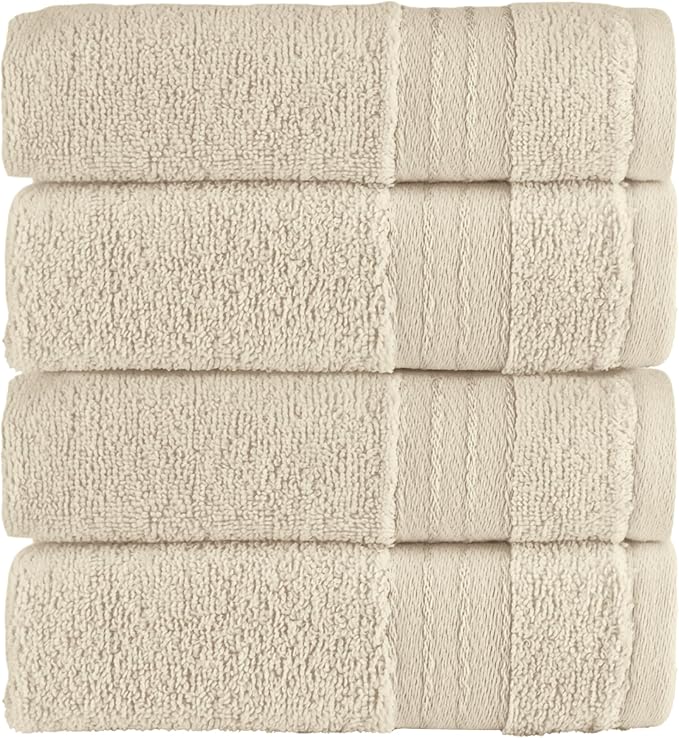 Elegant Comfort Premium Turkish Cotton 4 Pack Hand Towel Set - 16 x 28 inch, Luxurious Hotel Spa Quality 100% Turkish Cotton 4PC Hand Towel Set - Highly Absorbent - Soft Bathroom Towels, Ivory