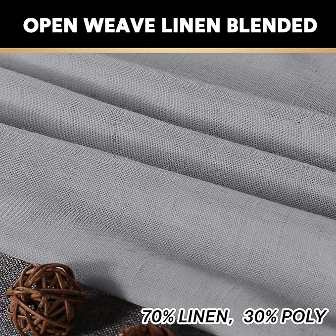 PrinceDeco Linen Burlap Curtains 108" Long for Windows, Rod Pocket Light Filtering Linen Blend Window Treatments for Bedroom/Living Room, W52 x L108, Set of 2, Dove Grey