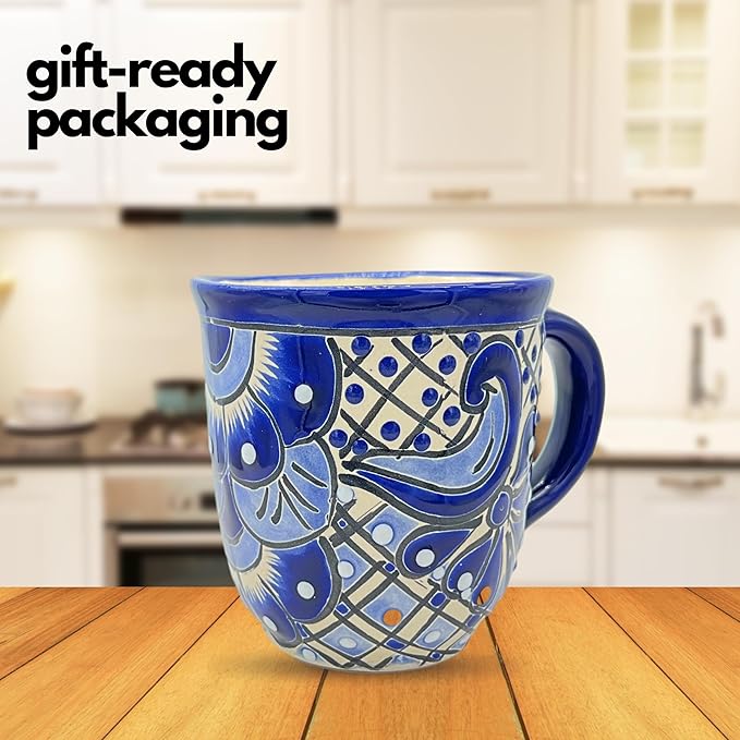 Talavera Mug - Hand Painted Mexican Coffee Mug - Authentic Mexican Decor - Blue and White - Taza Mexicana Azul Blanco