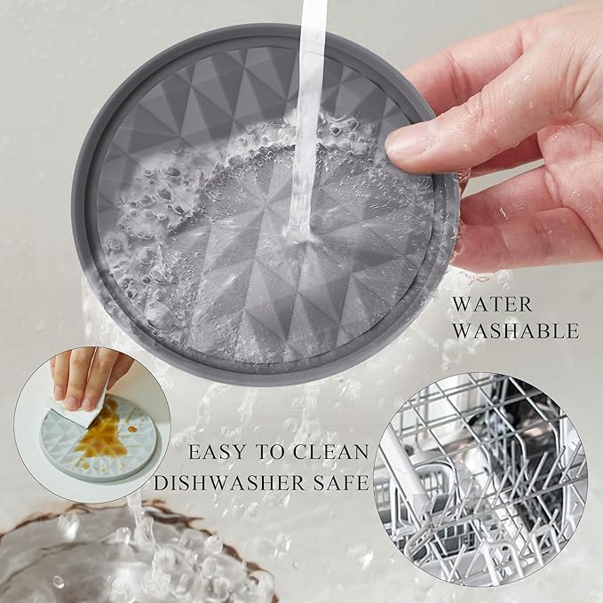 Silicone Coasters for Drinks[8 Pack, No Holder]- Cup Mat for Tabletop Protection-Non-Slip, Non-Stick, Coffee Table Decor, Great Gift for Any Occasion, Dark Grey