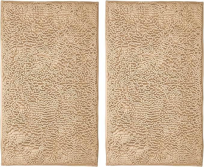 Bathroom Rugs Sets 2 Piece Washable, Luxury ，Chenille Bath Mat Set, Soft Plush Anti-Slip Rectangular Bath， Rug Super Absorbent. (Camel, 32"x20"+32"x20")