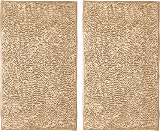 Bathroom Rugs Sets 2 Piece Washable, Luxury ，Chenille Bath Mat Set, Soft Plush Anti-Slip Rectangular Bath， Rug Super Absorbent. (Camel, 32"x20"+32"x20")