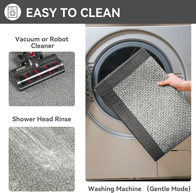 Non Slip Bath Mat Bathroom Rugs, Soft Jute-Like Ultra Thin Bath Mats, Rubber Backing Super Absorbent Quick Dry Bath Rug Shower Mat Fit Under Door Bathroom Floor, Machine Washable, Gray 16" x 24"