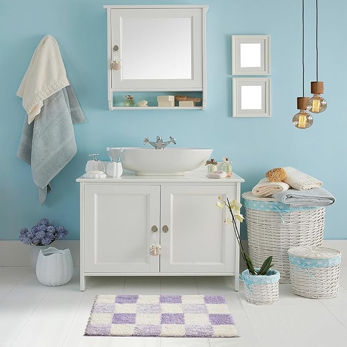 CozeCube Checkered Bath mats for Bathroom Non Slip, Fluffy Absorbent Microfiber Bath mat Washable, Aesthetic Bathroom Rugs, Cute Bath mat for Shower Sink, Purple, 24" x 16"