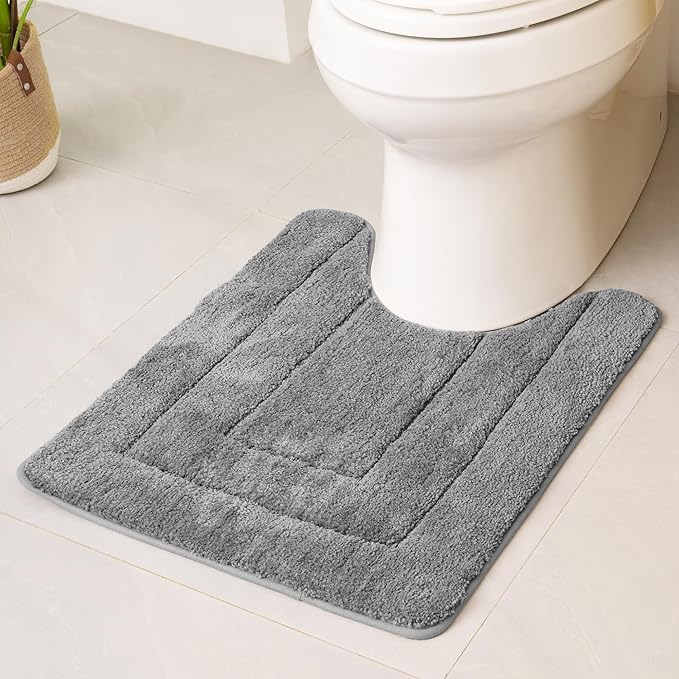 GRANNY SAYS Bathroom Toilet Rugs U Shaped, Bath Mats for Bathroom, Bath Rugs Non Slip Washable, Absorbent Microfiber Toilet Mat, Soft Plush Shaggy Bath Carpet, 20" x 24", Deep Gray