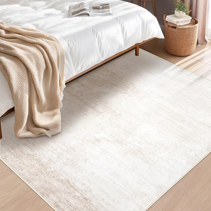 Area Rug 3x5 Washable Rug: Living Room Modern Abstract Rug Soft Non Slip Neutral Rug Stain Resistant Small Rug Indoor Door Mat for Bedroom Kitchen Nursery Hallway Entryway Office(Beige,3'x5')