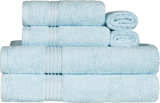 Superior Egyptian Cotton 6-Piece Towel Set, Bathroom Essentials, Towels For Bathroom, Apartment, Airbnb, Guest Bath, Face, Hand, Bath Towels, Washcloths, Absorbent, Fast Drying, Light Blue