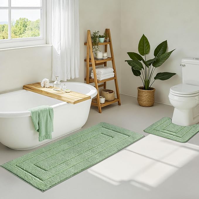 GRANNY SAYS Sage Green Bathroom Rugs Non Slip, 59" x 24", Small Bathroom Rugs Washable，Bath Mats for Floor, Microfiber Bath Mat for Tub, Absorbent Shower Rug