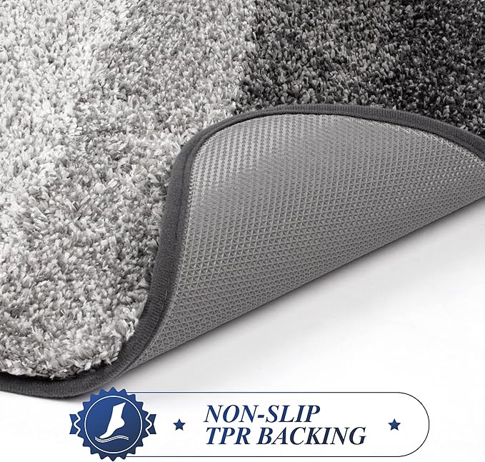 Walensee Contour Rug (20 x 24, Ombre Grey) - Non Slip, Water Absorbent, Soft Microfiber Shaggy Bath Mat, Machine Washable, U Shape Toilet Rug