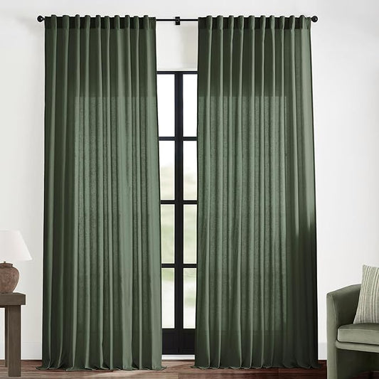 XTMYI 70 Inch Wide Loden Back Tab/Hook Belt Linen Cotton Sheer Curtains for Bedroom,2 Panels,96 Inch Length