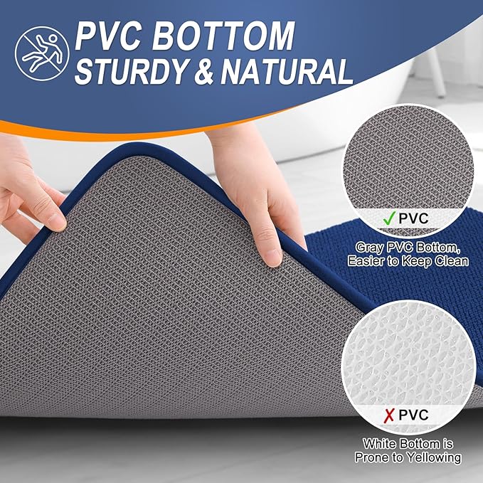 OLANLY Thick Memory Foam Bath Mat Rug 47x24, Extra Soft Absorbent Bathroom Rug, Quick Dry Bath Mats, Non-Slip, Machine Washable Carpet for Bathroom, Tub and Shower, Home Decor Accessories, Navy