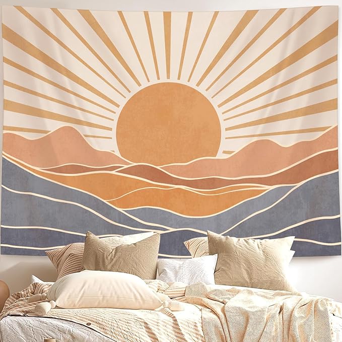 Lunerfex Boho Sun Tapestry Sunset Wall Tapestry, Mountain Tapestries for Bedroom 80s Tapestries Wall Hanging for Bedroom Living Room Wall Decor Boho-3 60"x80"