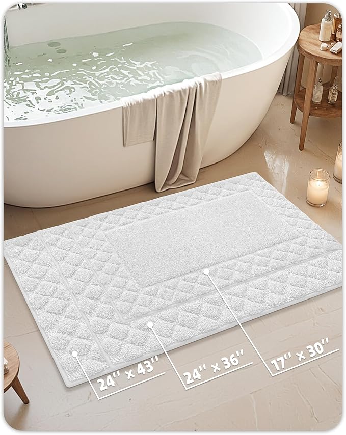 Color&Geomety Bath Mats for Bathroom Non Slip 17"x30", Absorbent White Bathroom Rugs Washable, Luxury Bathroom Mat Shower Mat Outside Shower