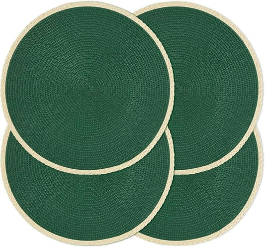 Noctiflorous Round Braided Placemats Set of 4 Table Mats 15 Inches Washable Heat Resistant for Dining Table Non-Slip Indoor Outdoor Place Mats for Easter(01 Pine Green 4)