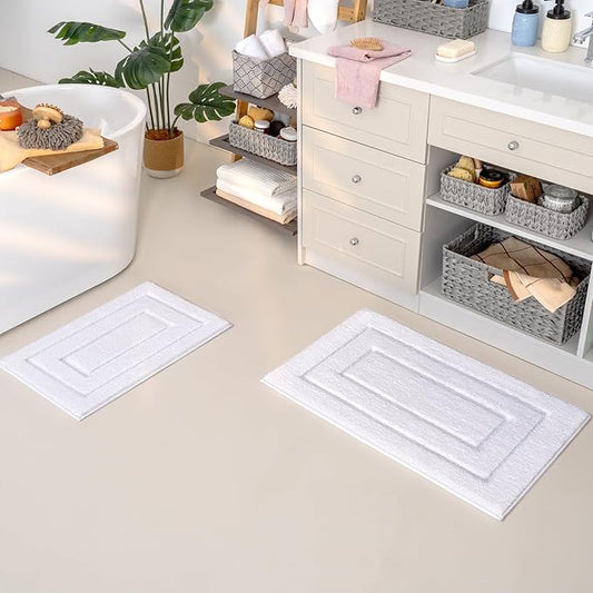 GRANNY SAYS Bathroom Rugs Sets 2 Piece,Soft Bath Mats for Bathroom, Bath Rugs Non Slip Washable, Absorbent Bath Rug for Tub, Shower and Toilet, Bath Mat Set (White, 20" x 32" + 16" x 24")