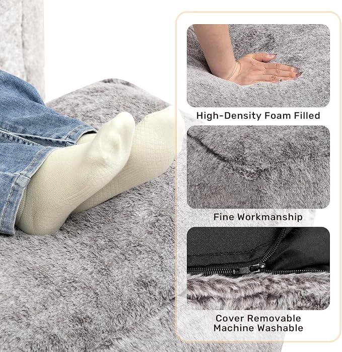 HollyHOME 15"(H) Bean Bag Ottoman Pouf, 6.6LB Memory Foam Filled Footstool for Sofa, Accent Stuffed Footrest Stool with Washable Cover, Single Footrest Stool for Living Room, Bedroom, Coffee